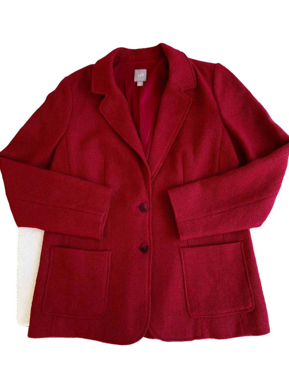 J. Jill Red Textured Wool Blend Two-Button Patch Pocket Blazer Jacket Size Med - Picture 4 of 10